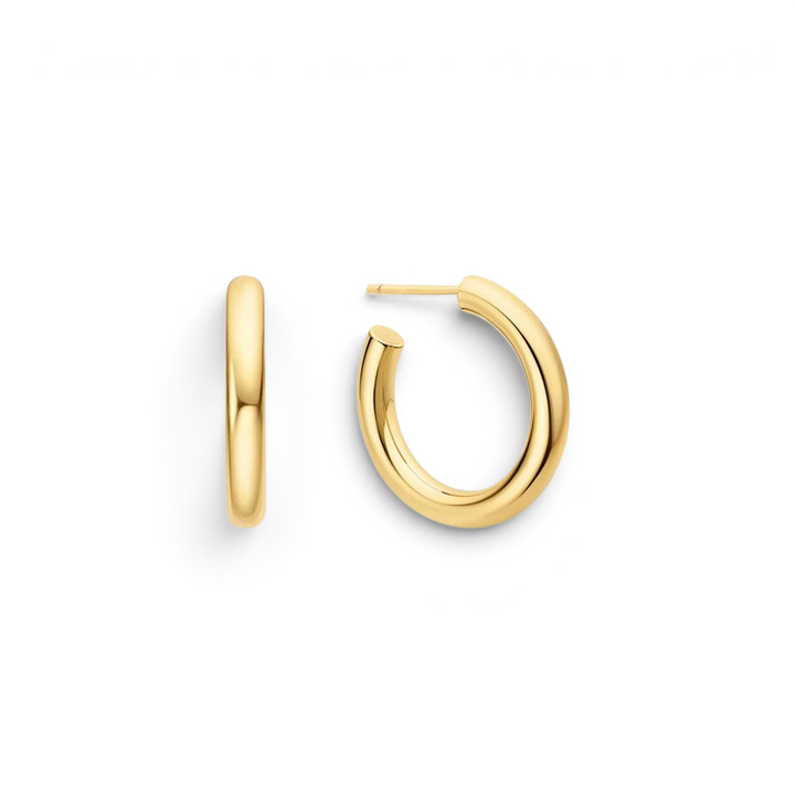 Niche Jewellery Ania Haie gold tubular huggie hoop earrings with a smooth, minimalist polished finish.
