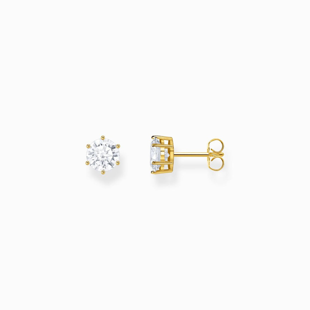 Niche Jewellery Thomas Sabo gold plated silver stud earrings featuring 7mm brilliant cut white zirconia stones.