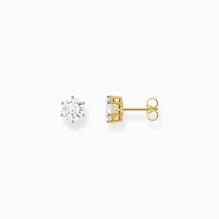 Niche Jewellery Thomas Sabo gold plated silver stud earrings featuring 7mm brilliant cut white zirconia stones.