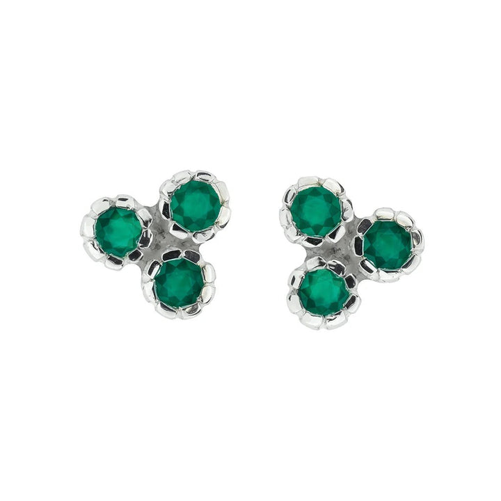 Niche Jewellery Charlotte's Web Threeni stud earrings featuring a trio of green onyx stones set in recycled silver.