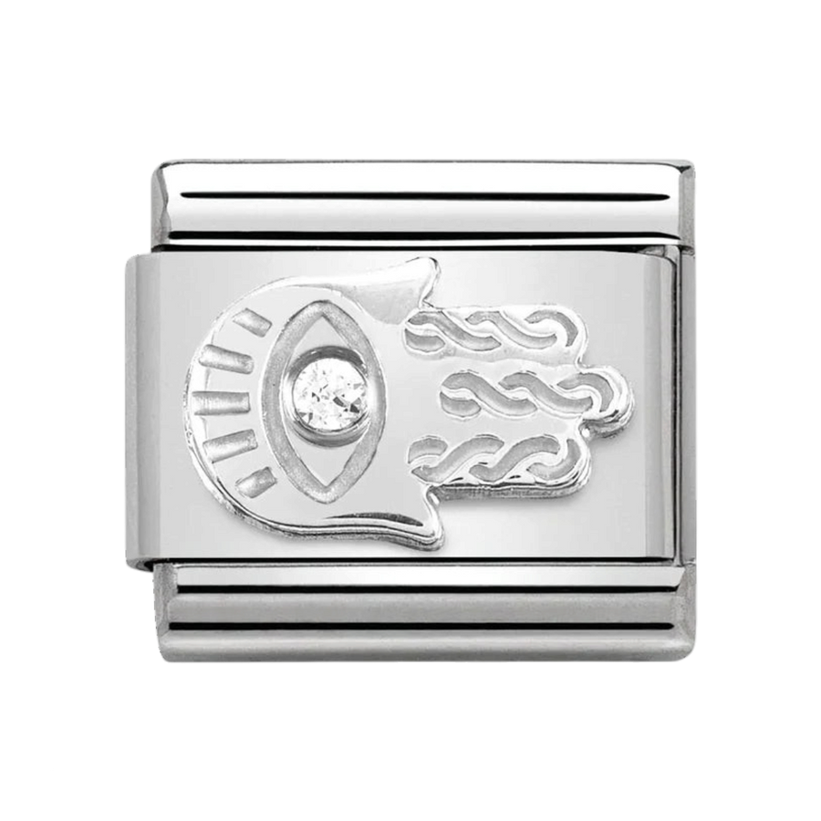 Niche Jewellery Nomination Classic silver charm featuring a Hamsa Hand of Fatima design with a sparkling cubic zirconia.