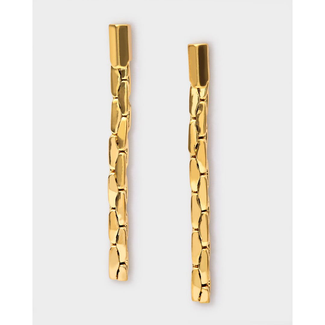 Niche Jewellery Katie Loxton Harlequin waterproof gold-tone drop stud earrings with a diamond-check pattern.