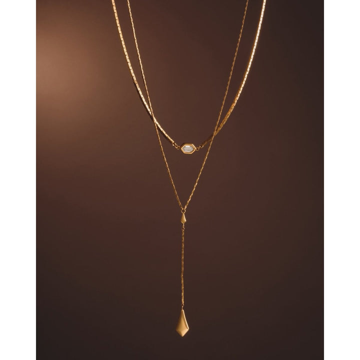 Niche Jewellery Katie Loxton Harlequin waterproof gold-tone layered necklace with diamond-check pendant