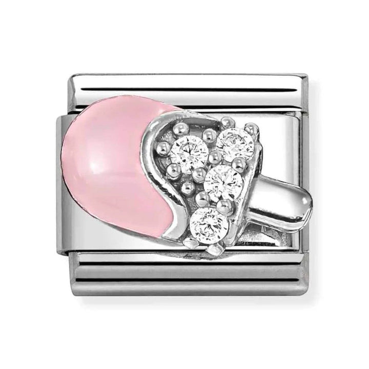 Niche Jewellery Nomination ice cream charm in silver with pink enamel and sparkling cubic zirconia stones.