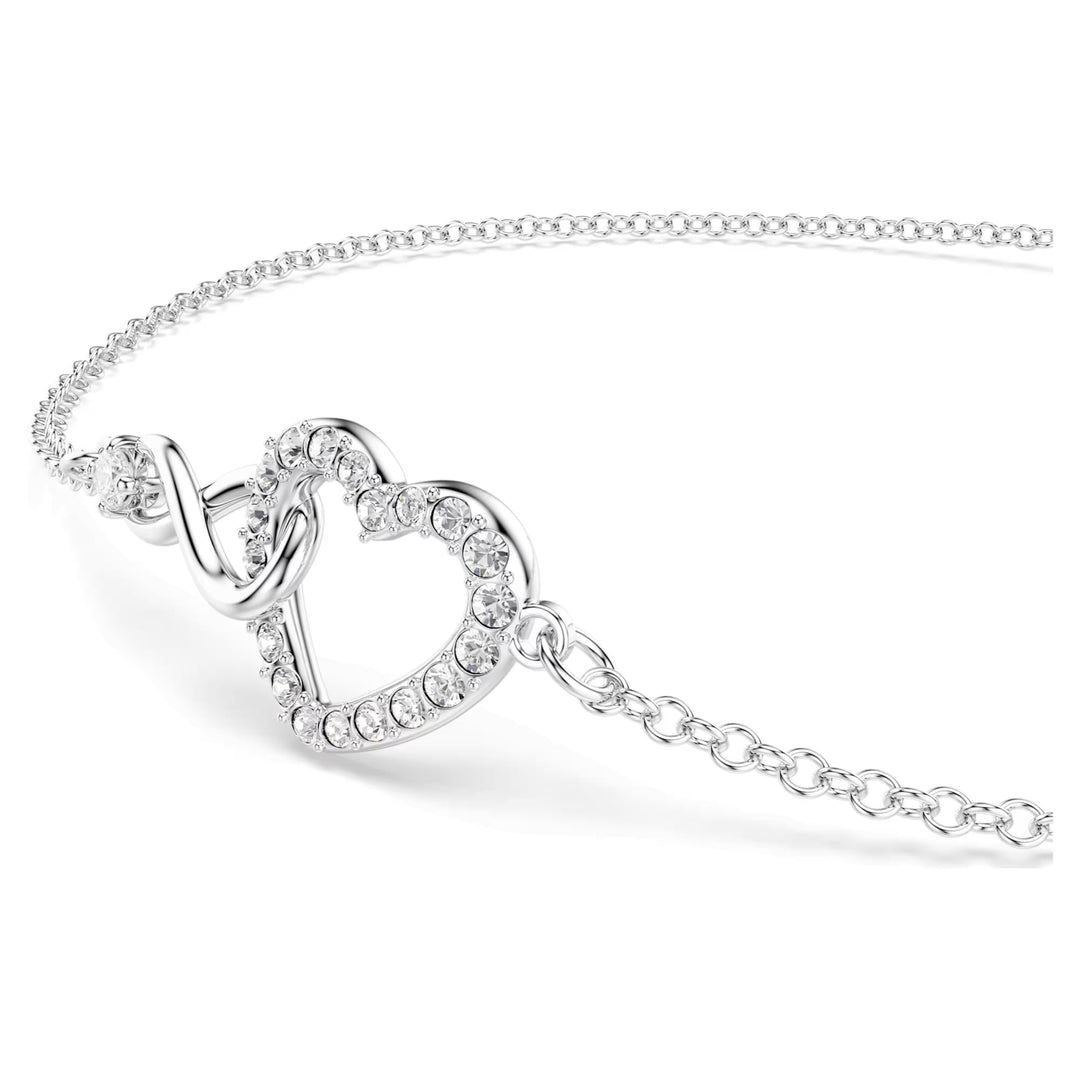 Niche Jewellery Swarovski Infinity Heart bracelet featuring white crystals on a rhodium-plated chain
