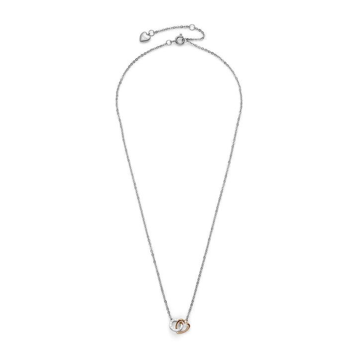 Niche Jewellery Olivia Burton Kindred interlinking heart necklace in silver and rose gold plated metal.