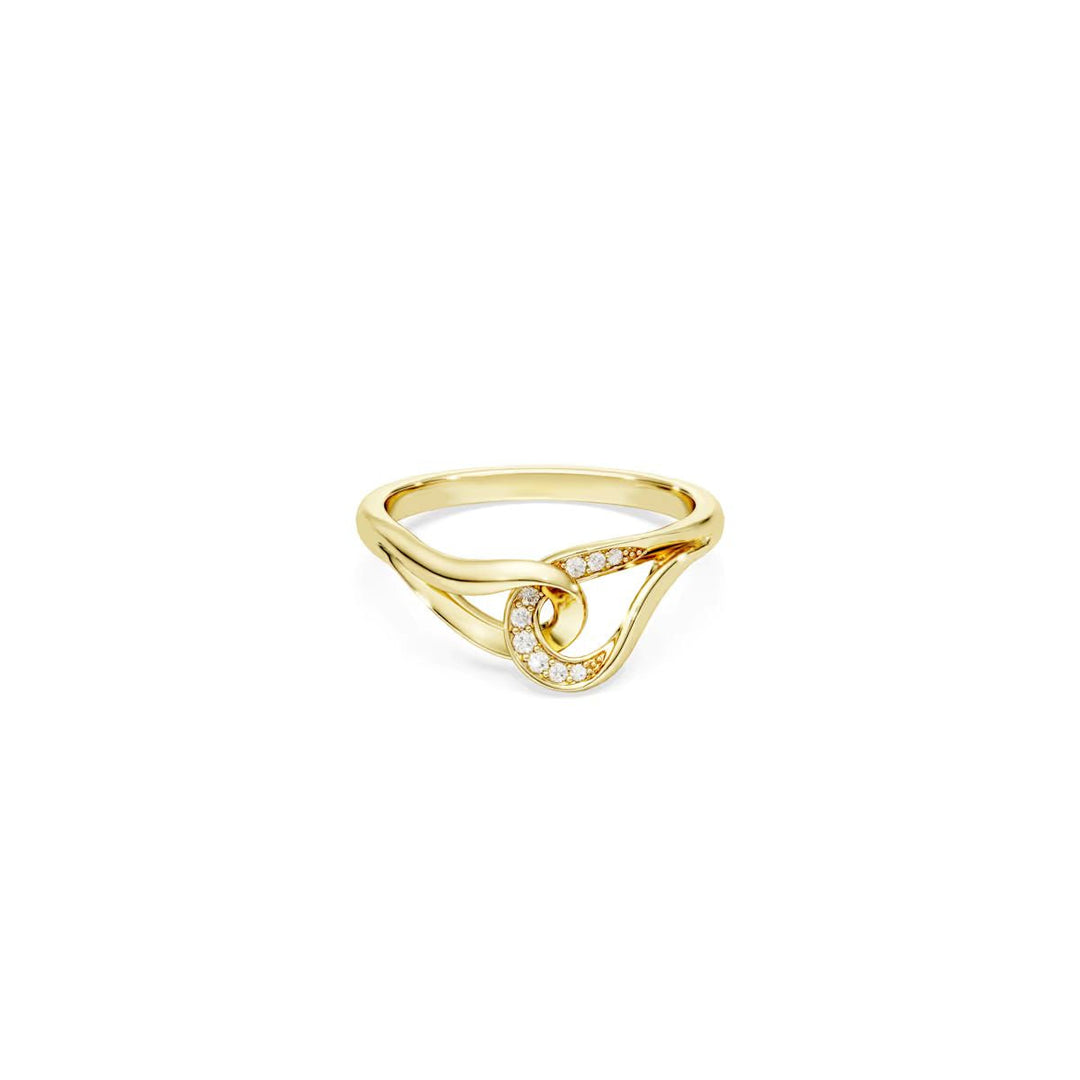 Niche Jewellery Swarovski Classica interlocking ring in sterling silver with 18K gold finish and round white stones.