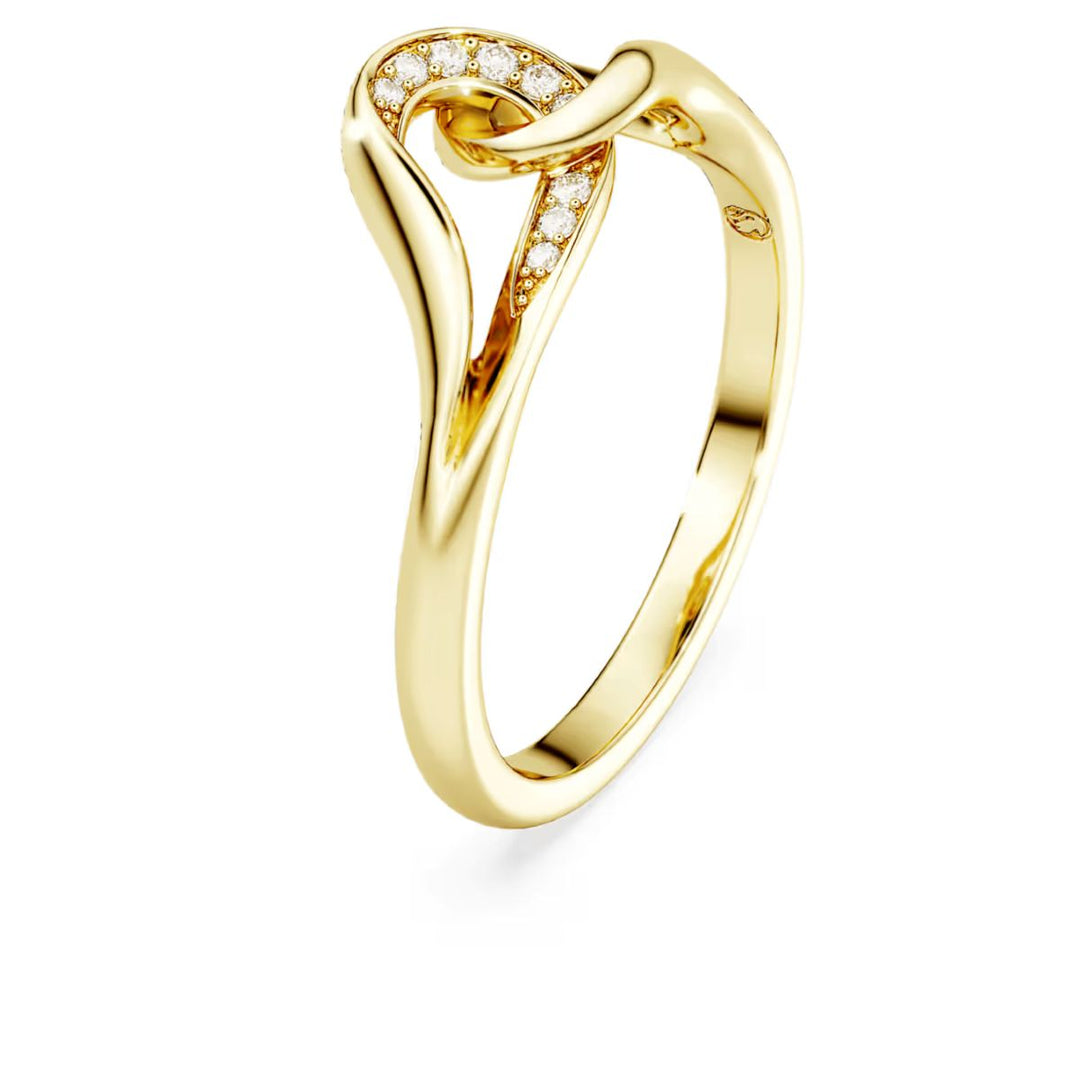Niche Jewellery Swarovski Classica interlocking ring in 18K gold finish over sterling silver with round white stones.
