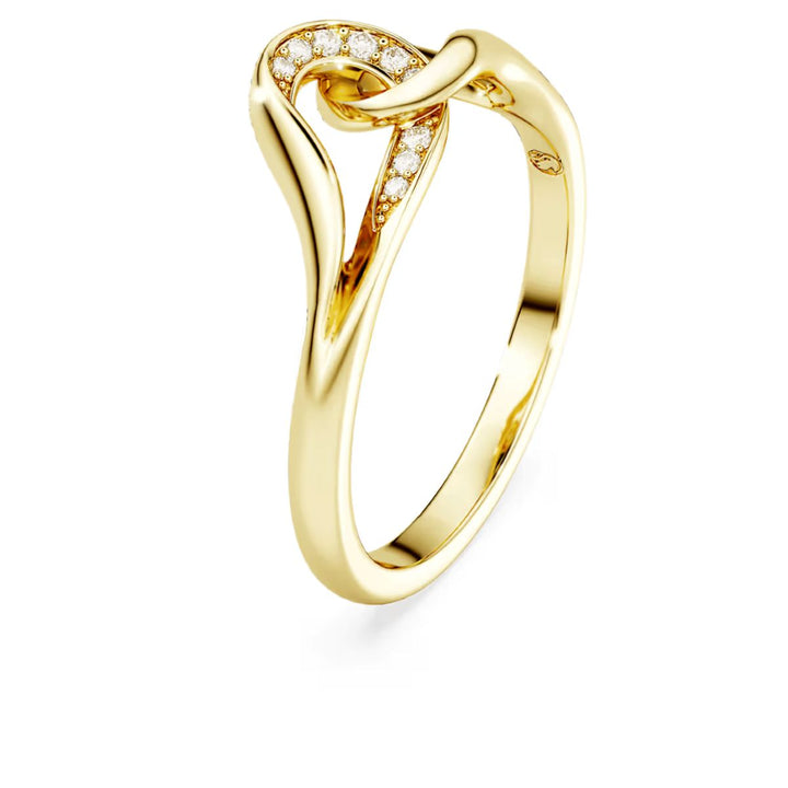 Niche Jewellery Swarovski Classica interlocking ring in 18K gold finish over sterling silver with round white stones.