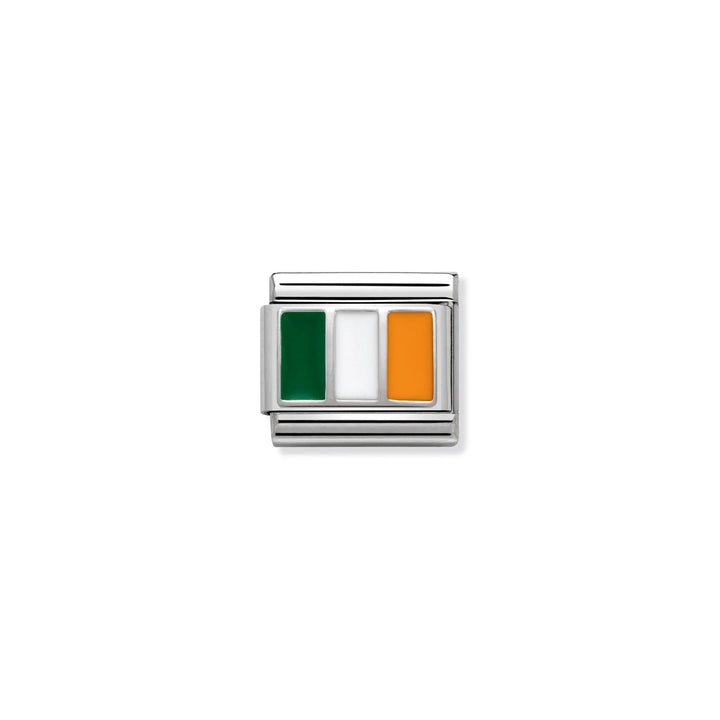 Niche Jewellery Nomination charm featuring the green, white, and orange Irish flag in enamel on sterling silver.
