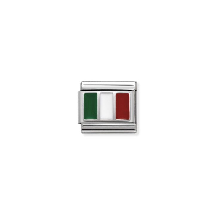 Niche Jewellery Nomination Italy flag charm in sterling silver and enamel for a classic composable bracelet.