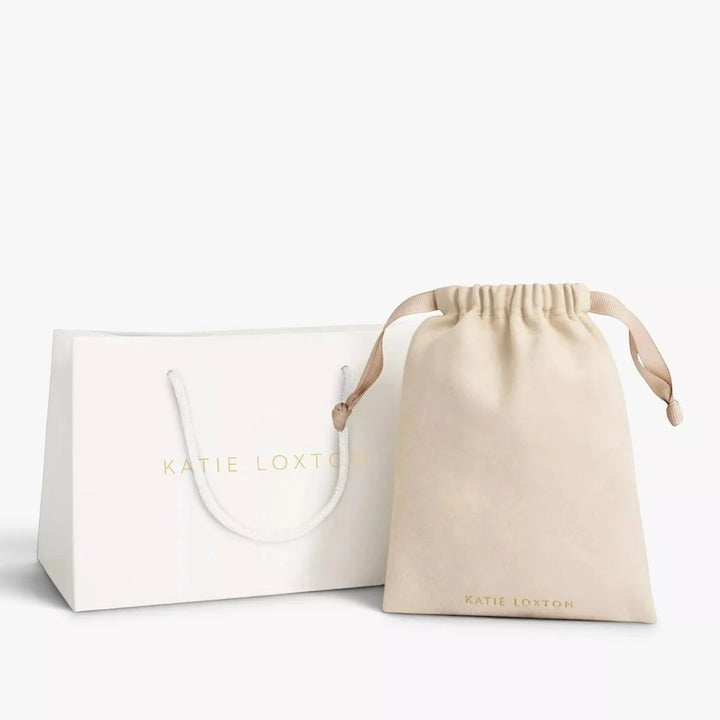 Niche Jewellery Katie Loxton branded gift bag and soft beige drawstring pouch for jewellery packaging