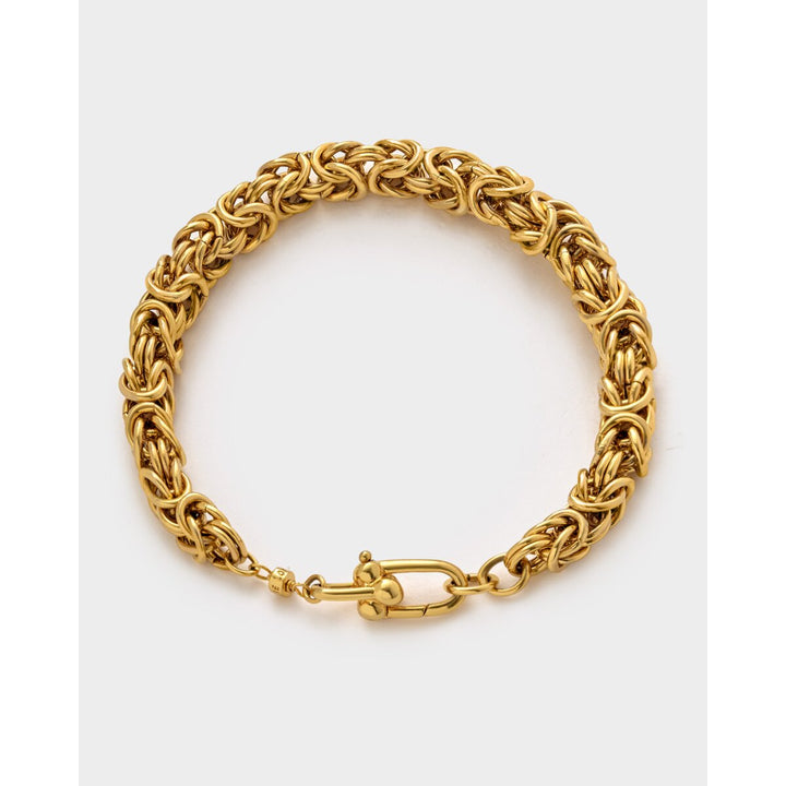 Niche Jewellery Katie Loxton Heritage waterproof gold Byzantine chain bracelet with a textured woven link design.