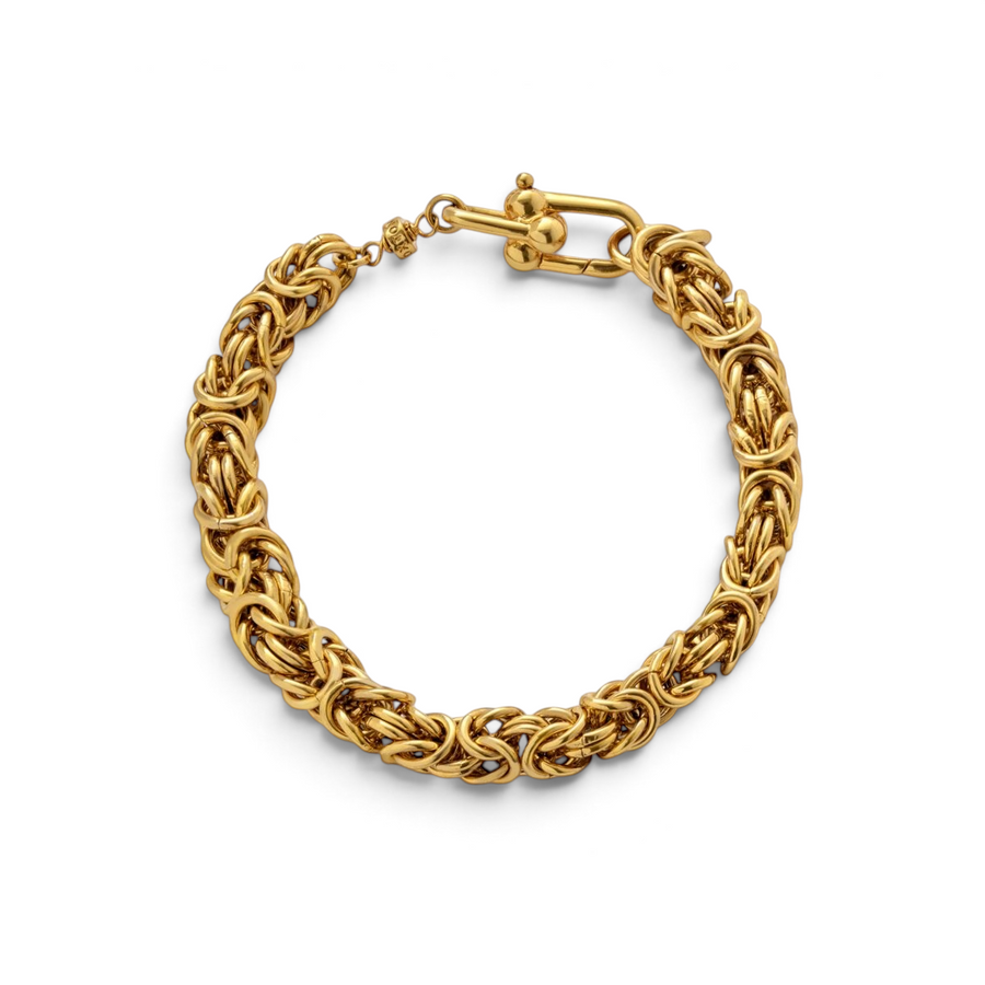 Niche Jewellery Katie Loxton Heritage waterproof gold Byzantine chain bracelet with textured woven links
