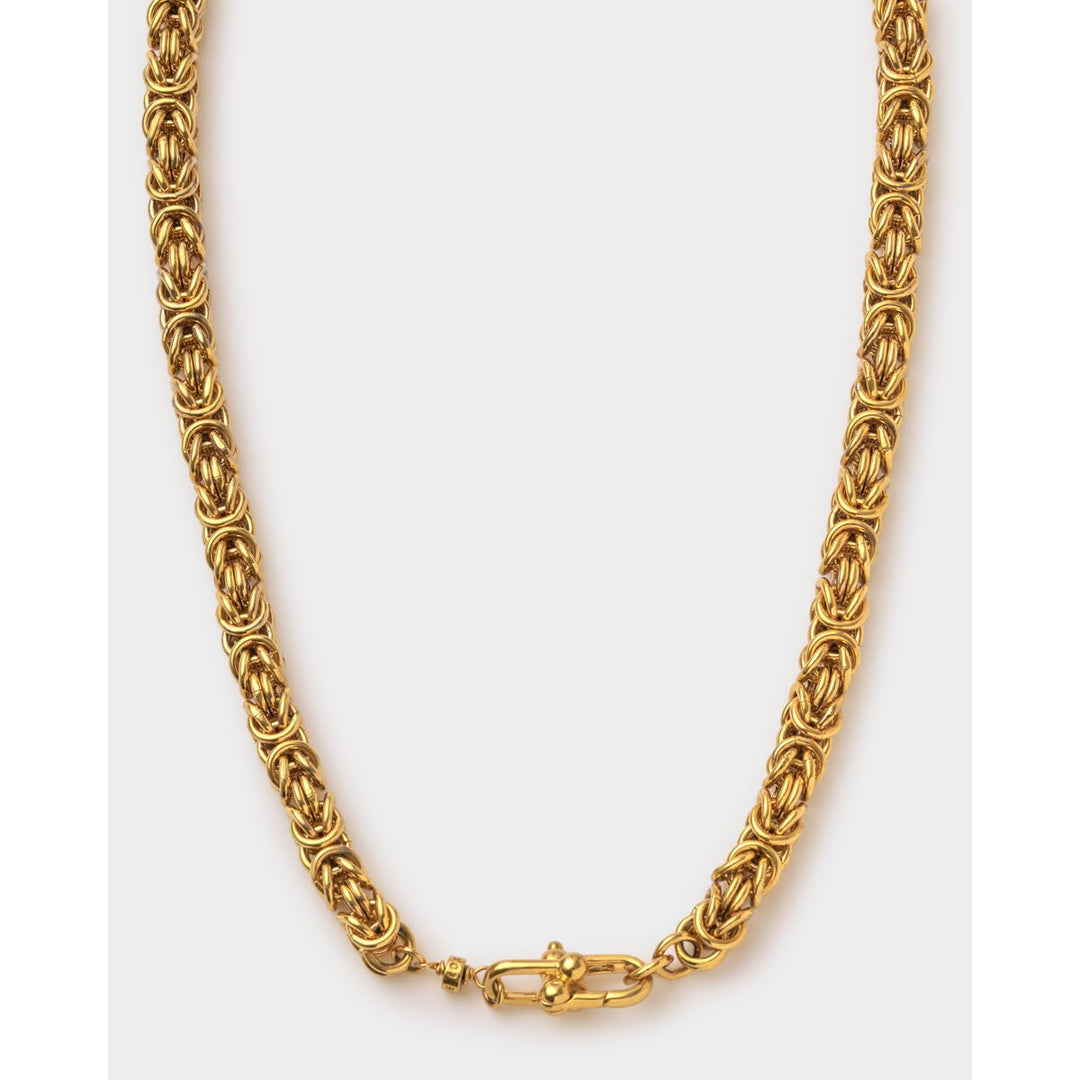 Niche Jewellery Katie Loxton Heritage chunky gold Byzantine chain necklace with a textured woven link design.