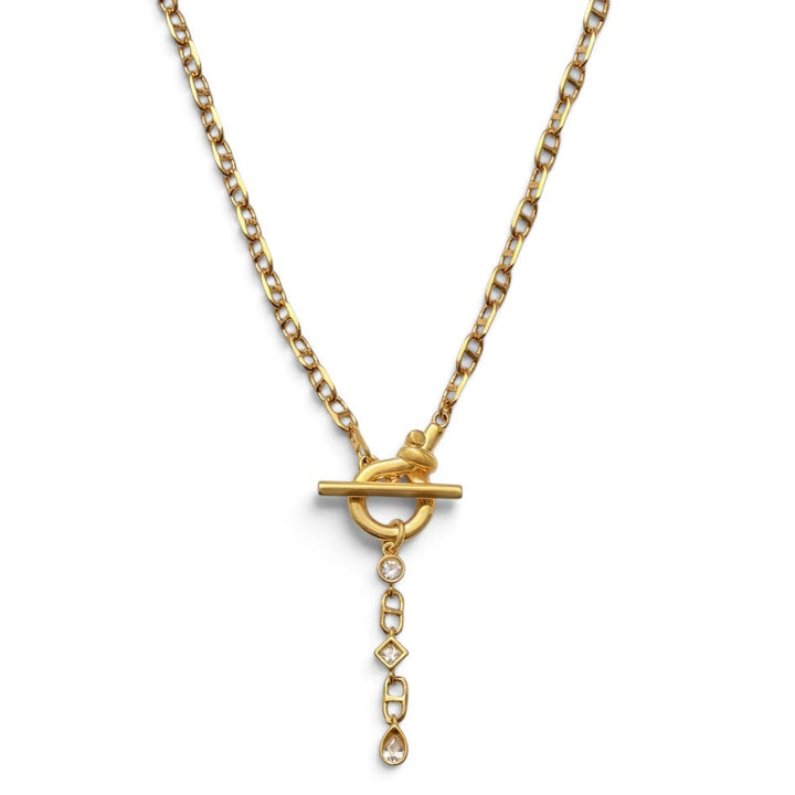 Niche Jewellery Katie Loxton gold-tone waterproof necklace with a toggle clasp and sparkling crystal pendant drop.