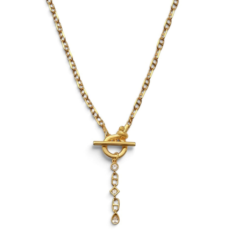 Niche Jewellery Katie Loxton gold-tone waterproof necklace with a toggle clasp and sparkling crystal pendant drop.