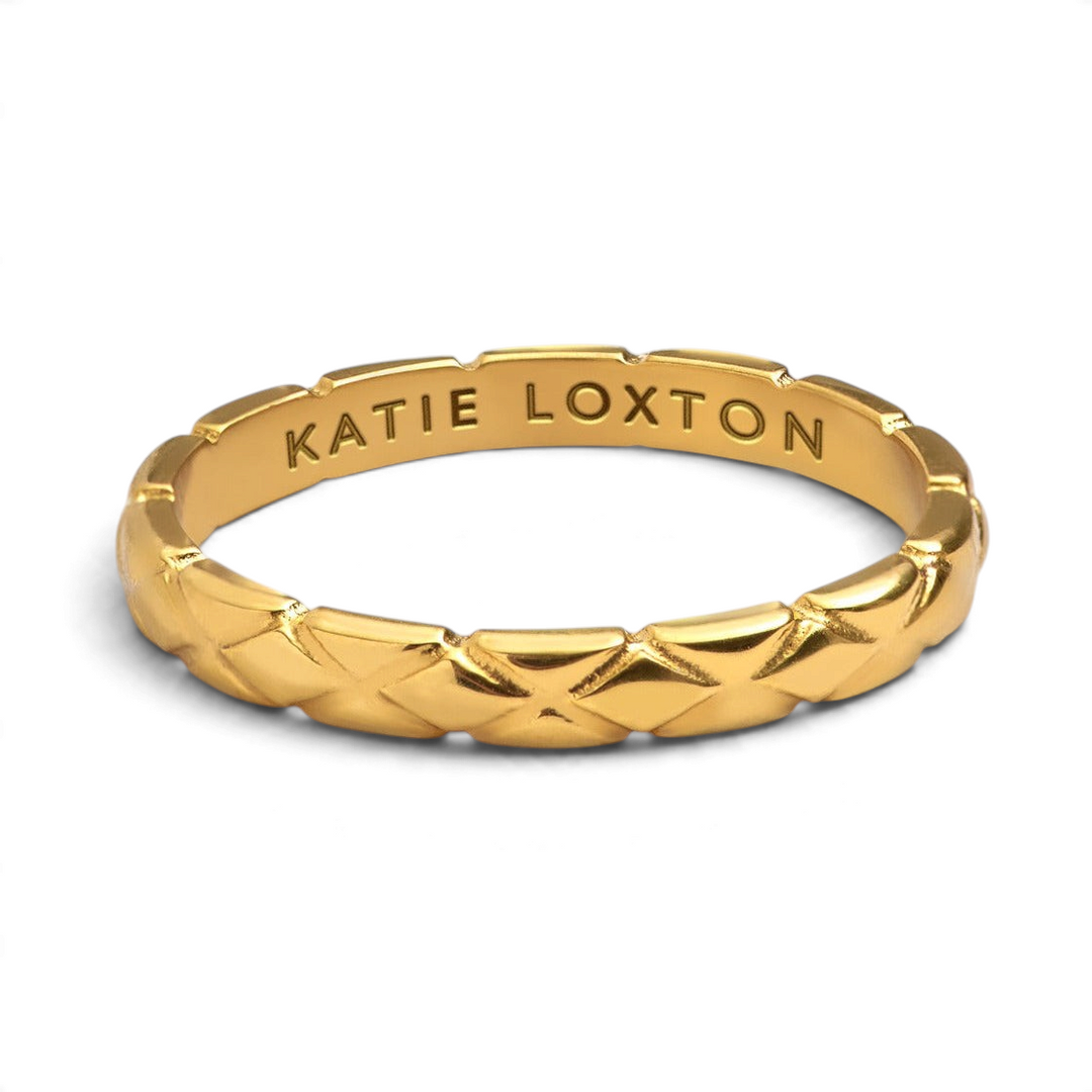 Niche Jewellery Katie Loxton gold-tone waterproof ring featuring a diamond-check harlequin pattern on a slim band.