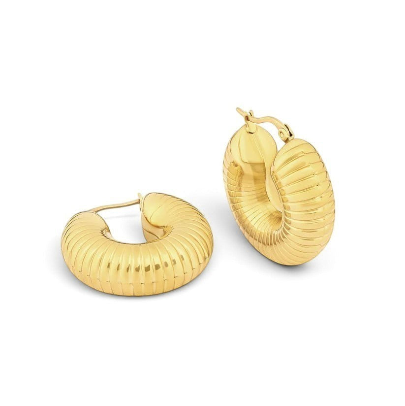 Niche Jewellery Formation Co Lila sculptural gold plated sterling silver ribbed statement hoop earrings