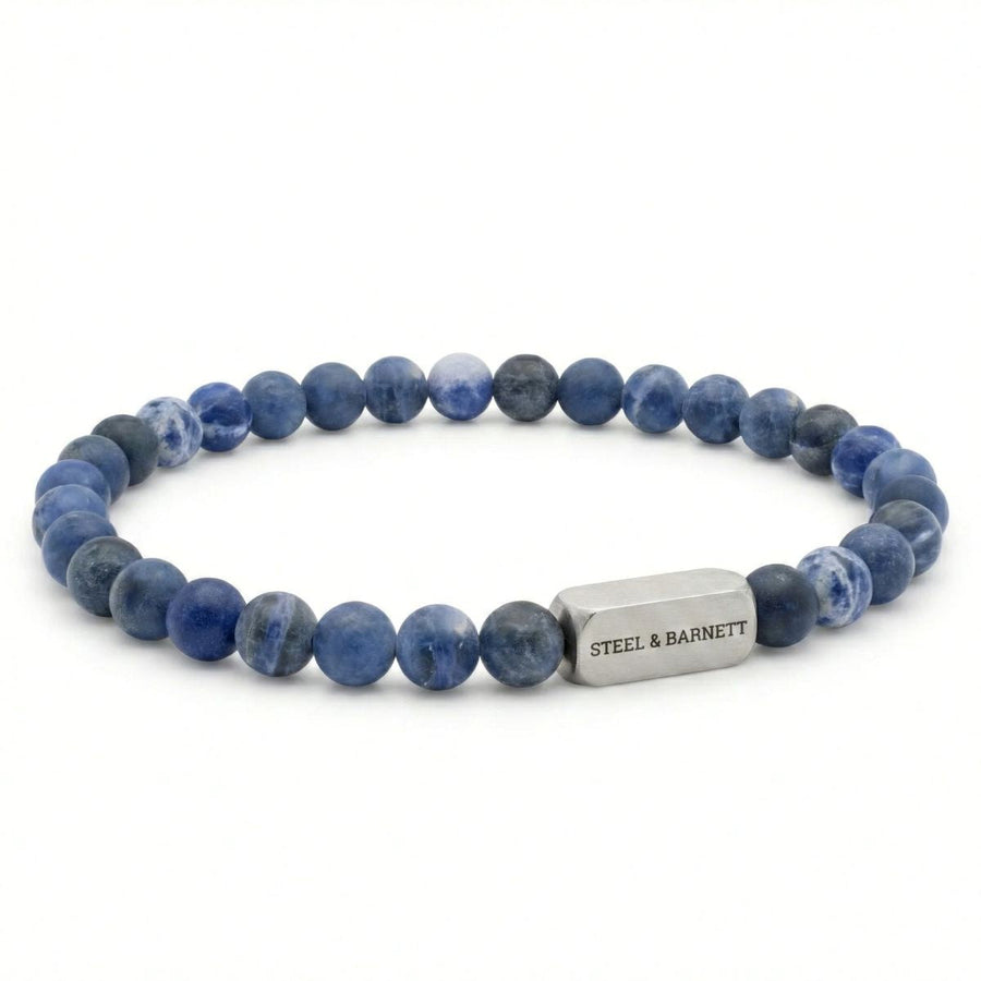 Niche Jewellery Steel & Barnett matte blue sodalite gemstone bead bracelet with brushed stainless steel accent