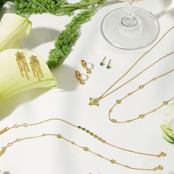 Niche Jewellery Ania Haie mint green station bracelet in sterling silver with delicate chain and matching jewellery set