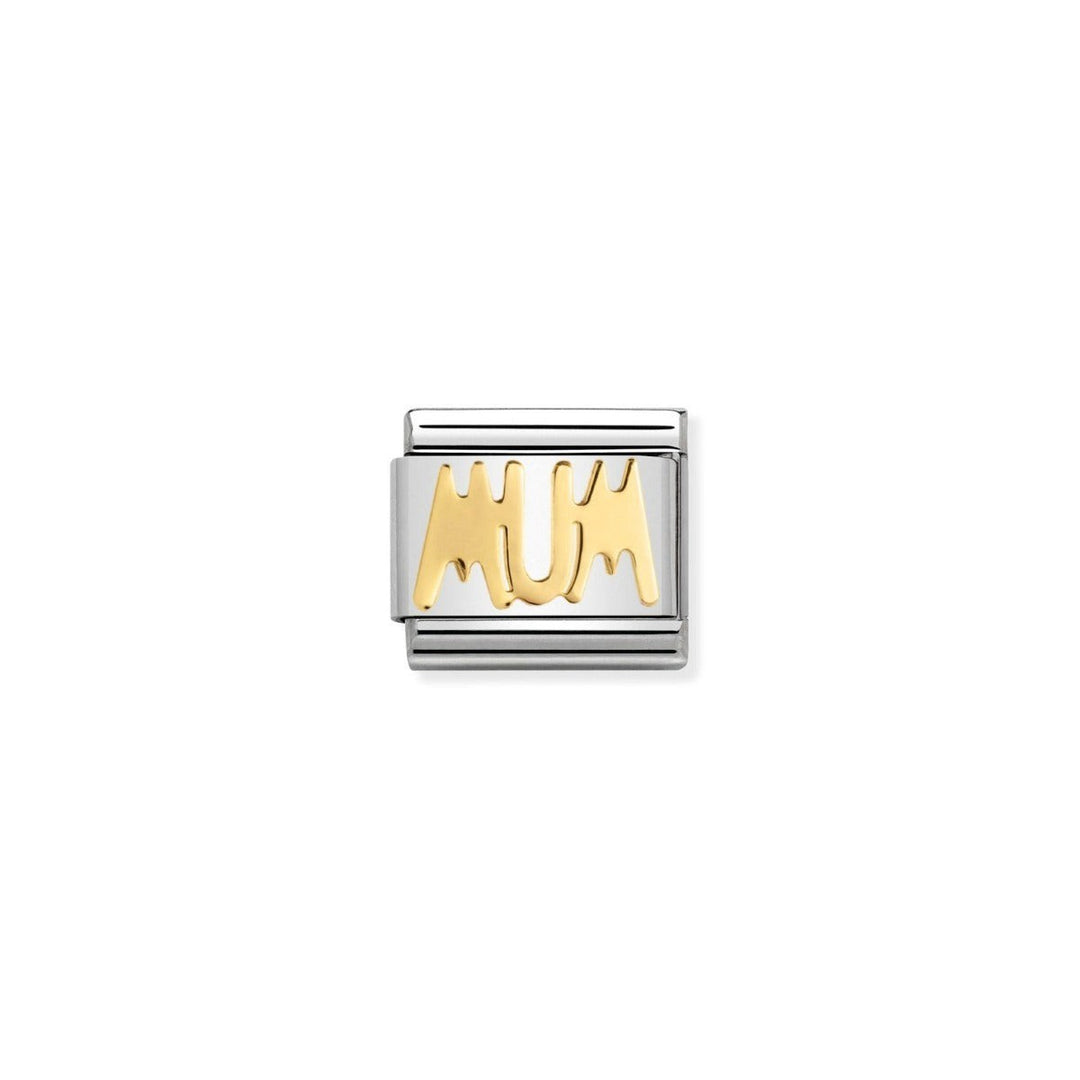 Niche Jewellery stainless steel charm with "Mum" in 18k gold.