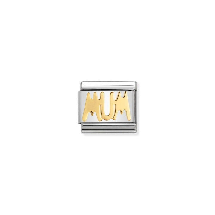 Niche Jewellery stainless steel charm with "Mum" in 18k gold.