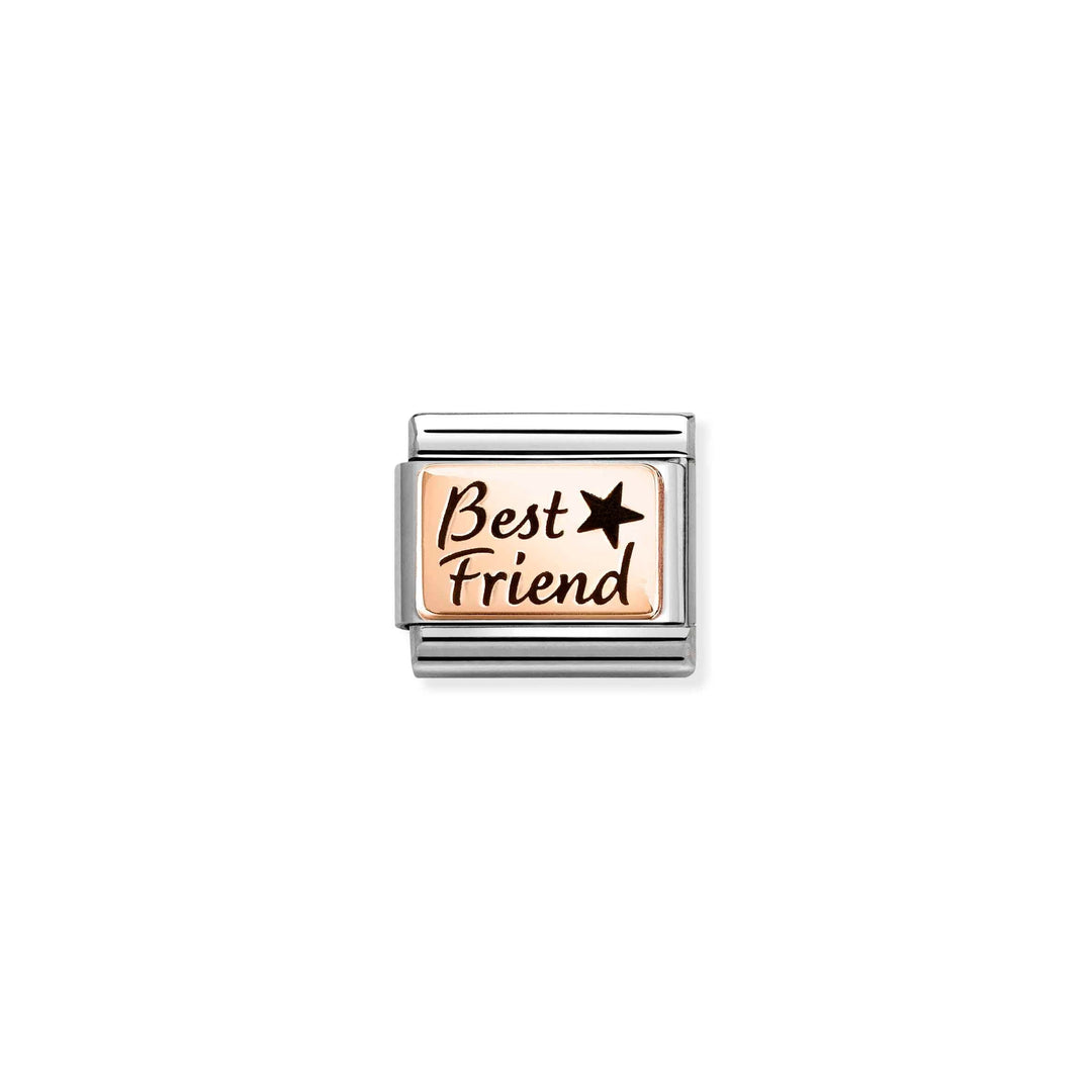 Niche Jewellery Nomination stainless steel charm featuring a rose gold plate engraved with Best Friend and a star.