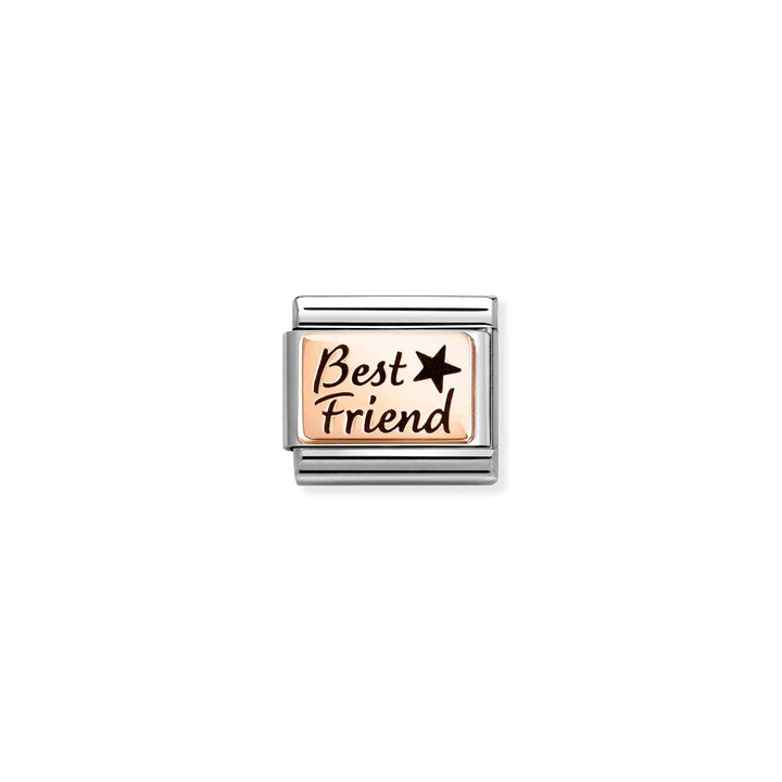 Niche Jewellery Nomination stainless steel charm featuring a rose gold plate engraved with Best Friend and a star.