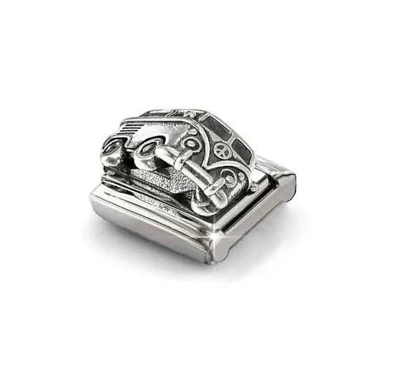 Niche Jewellery Nomination silver oxidised camper van charm for classic bracelets with detailed travel design.