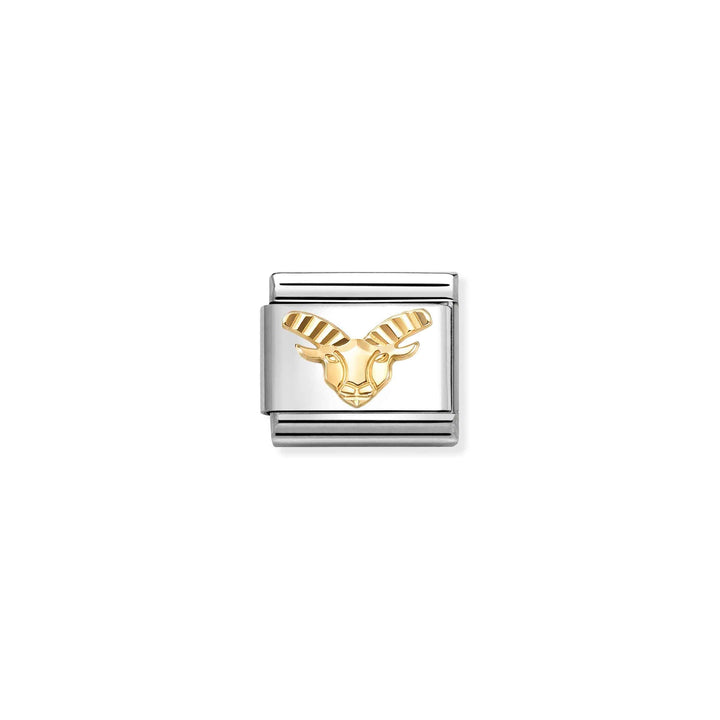 Niche Jewellery Nomination Capricorn zodiac charm in stainless steel with an 18k gold fluted bezel goat symbol.