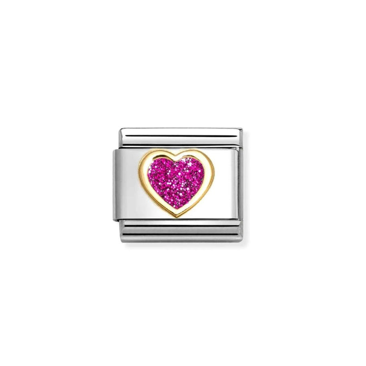 Niche Jewellery Nomination Classic charm with a fuchsia glitter heart and gold trim.