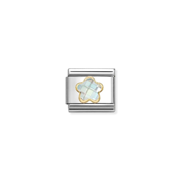 Niche Jewellery Nomination gold faceted white flower charm in stainless steel for Classic bracelets.