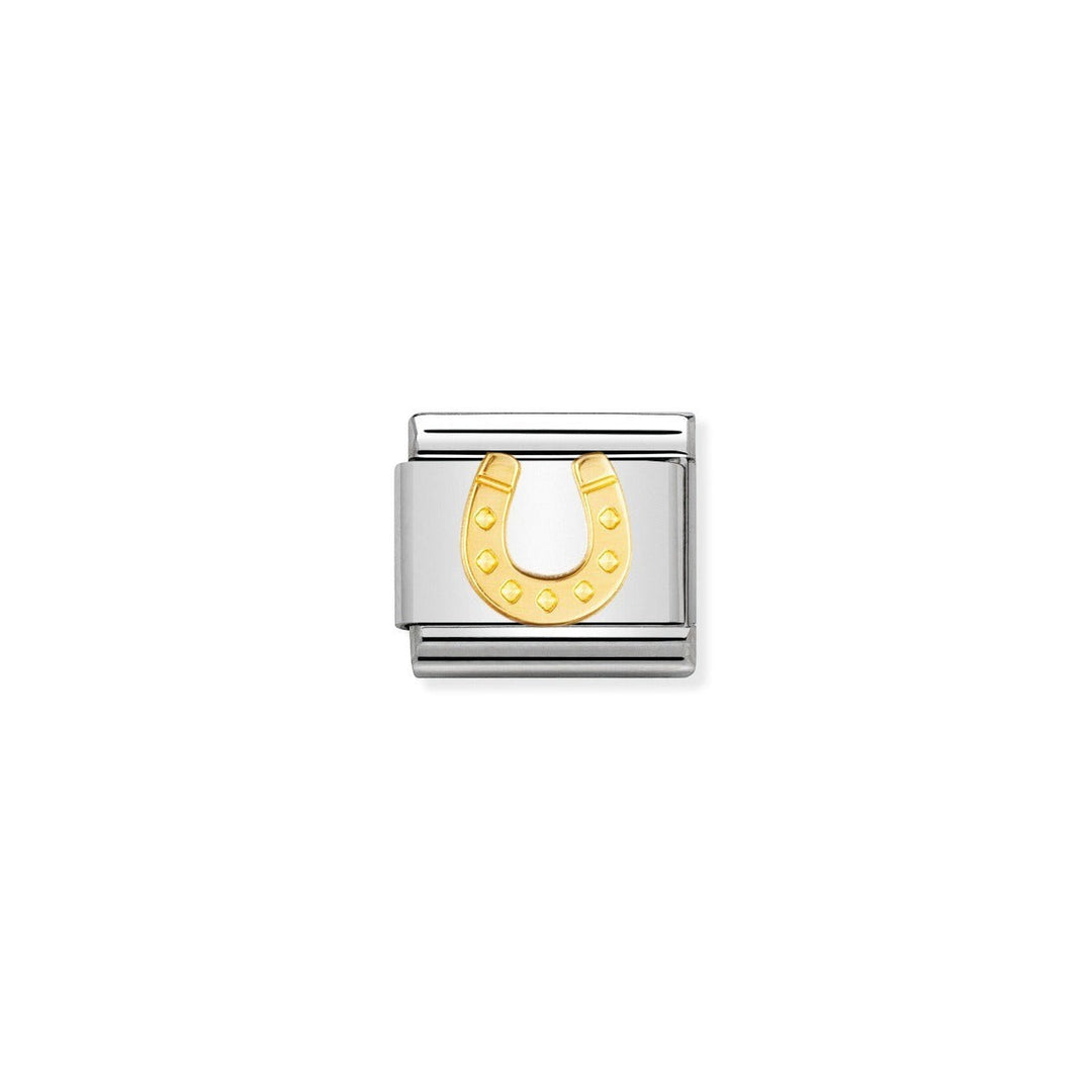 Niche Jewellery Nomination gold horseshoe charm in stainless steel and 18k gold for Classic Composable bracelets.