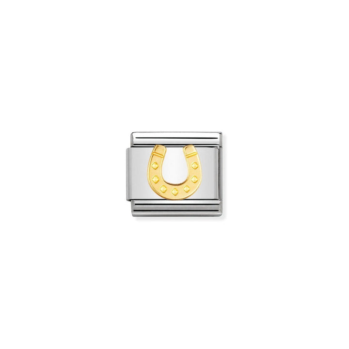Niche Jewellery Nomination gold horseshoe charm in stainless steel and 18k gold for Classic Composable bracelets.