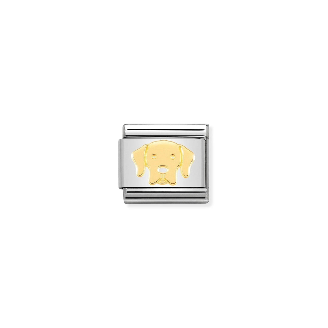 Niche Jewellery Nomination Labrador charm in stainless steel with an 18k gold dog motif for a classic bracelet.