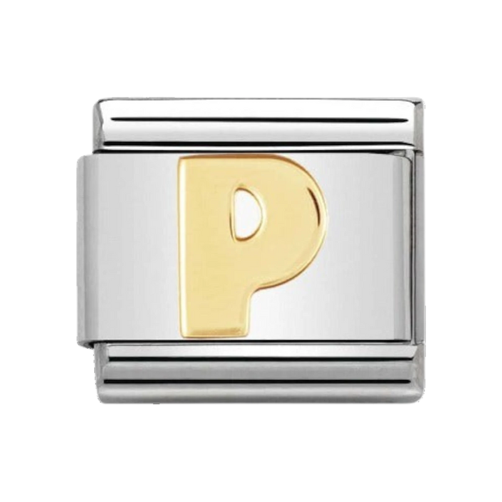 Niche Jewellery Nomination Gold Letter Charm P, crafted in stainless steel with 18ct yellow gold plating.