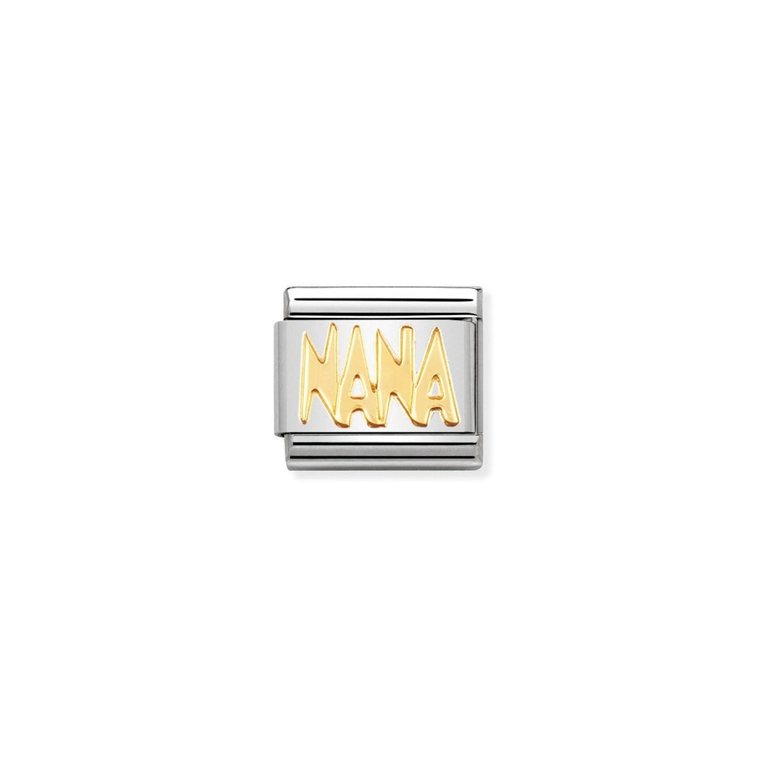Niche Jewellery Nomination stainless steel charm with 'Nana' in 18k gold.