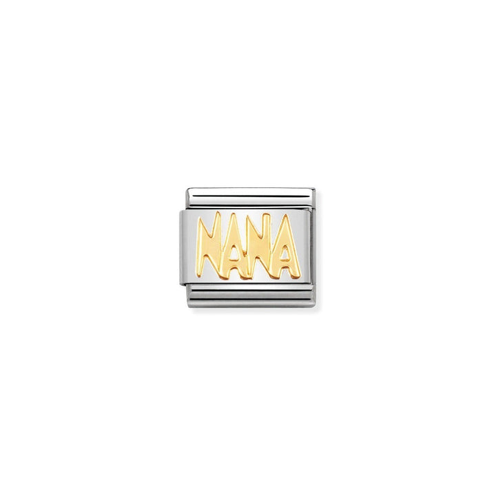 Niche Jewellery Nomination stainless steel charm with 'Nana' in 18k gold.