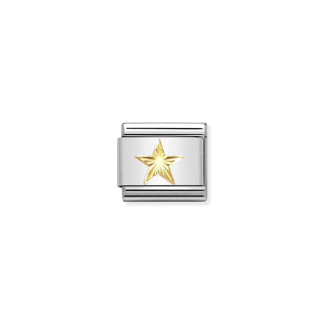 Niche Jewellery Nomination gold star charm with sunray bezel detail on a stainless steel classic link.