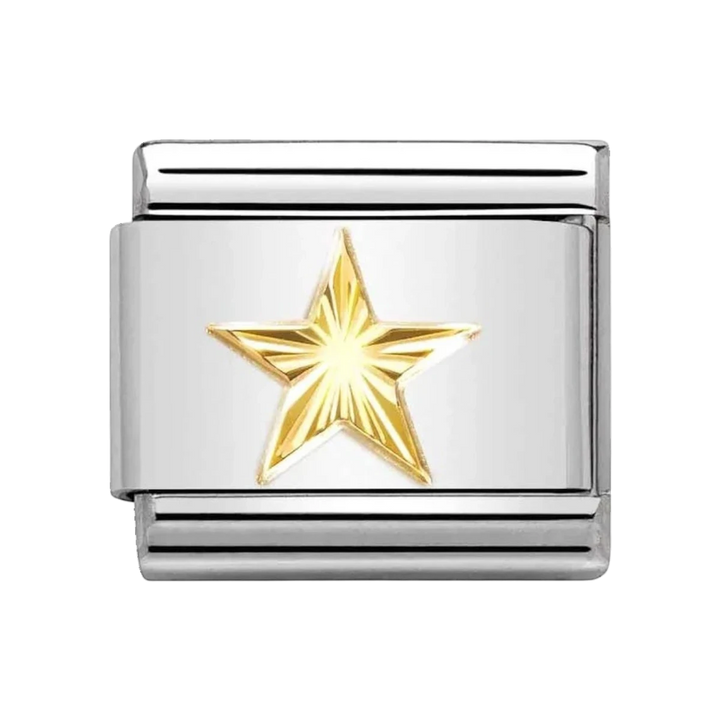 Niche Jewellery Nomination gold star charm in stainless steel with a radiant sunray bezel design for bracelet.