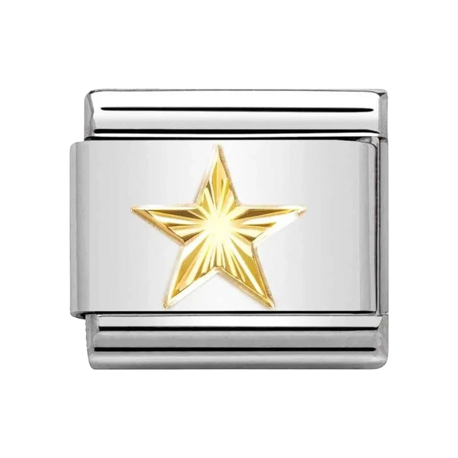 Niche Jewellery Nomination gold star charm in stainless steel with a radiant sunray bezel design for bracelet.