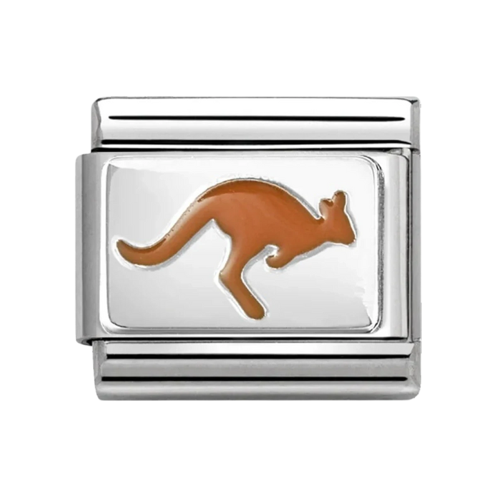 Niche Jewellery Nomination silver charm featuring a brown enamel kangaroo design for a classic bracelet.