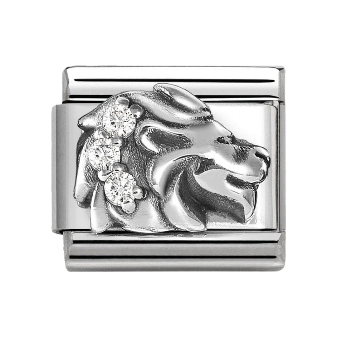 Niche Jewellery Nomination Leo zodiac charm in sterling silver and stainless steel with sparkling cubic zirconia.
