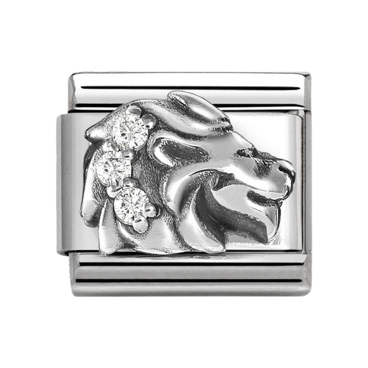 Niche Jewellery Nomination Leo zodiac charm in sterling silver and stainless steel with sparkling cubic zirconia.