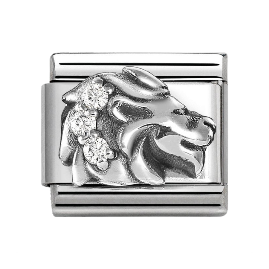 Niche Jewellery Nomination Leo zodiac charm in sterling silver and stainless steel with sparkling cubic zirconia.