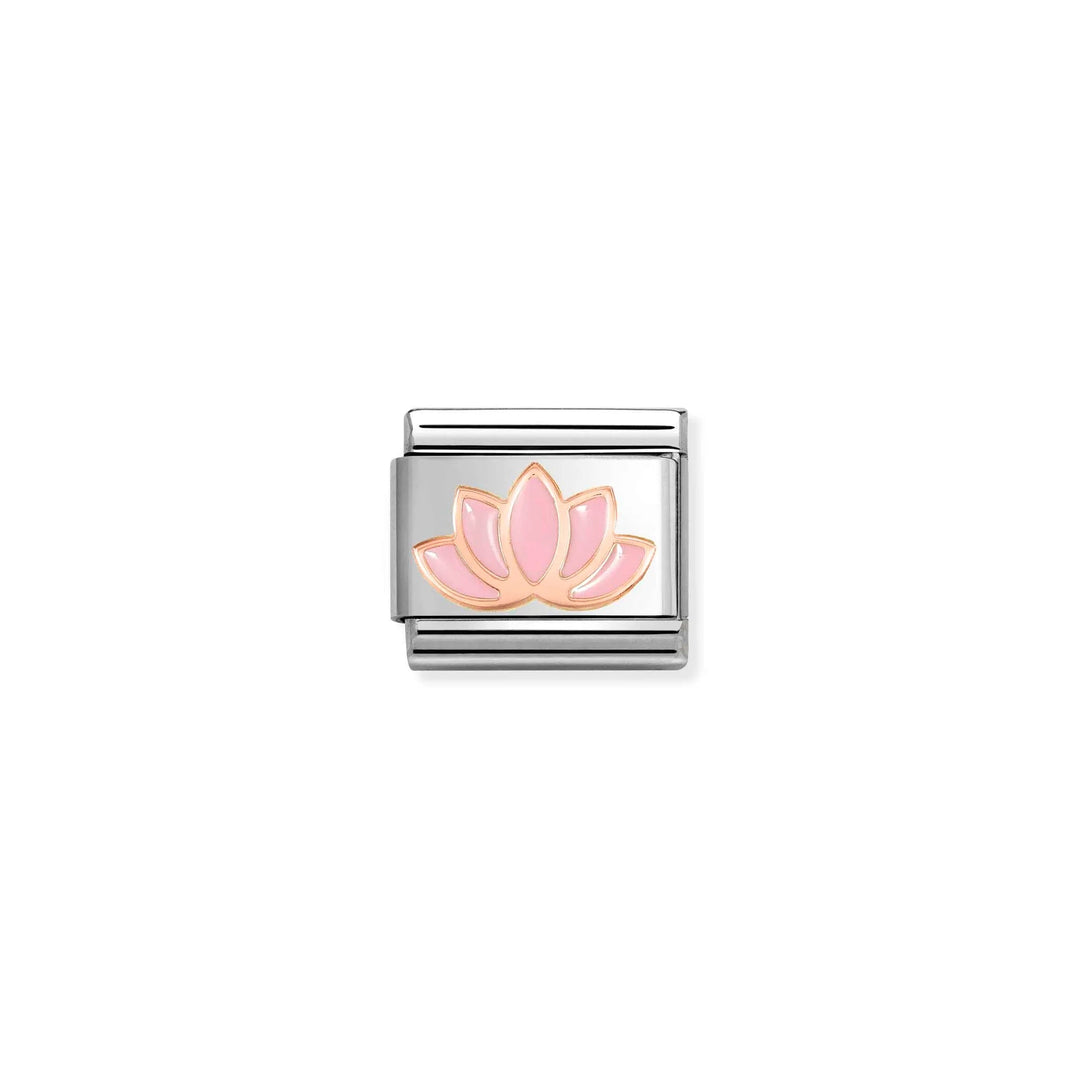 Niche Jewellery Nomination Classic charm featuring a pink enamel lotus flower on stainless steel and rose gold
