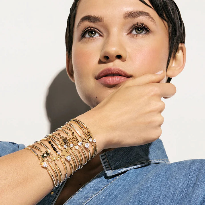 Niche Jewellery Nomination Milleluci gold-tone stainless steel slider bracelet with Mum motif and cubic zirconia