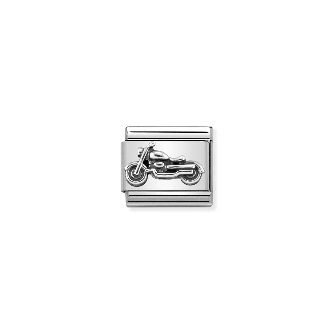Niche Jewellery Nomination sterling silver and stainless steel vintage motorcycle charm with an oxidised finish.