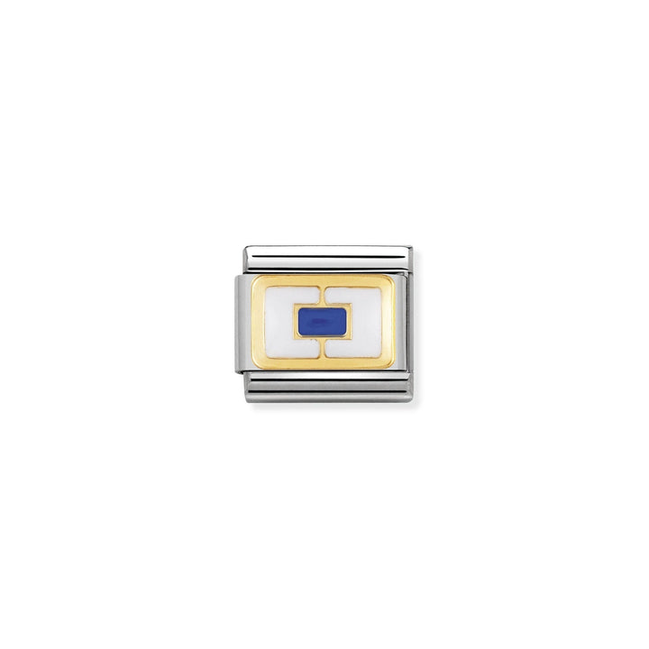 Niche Jewellery Nomination Classic nautical letter S charm in stainless steel, 18k gold, and blue and white enamel.